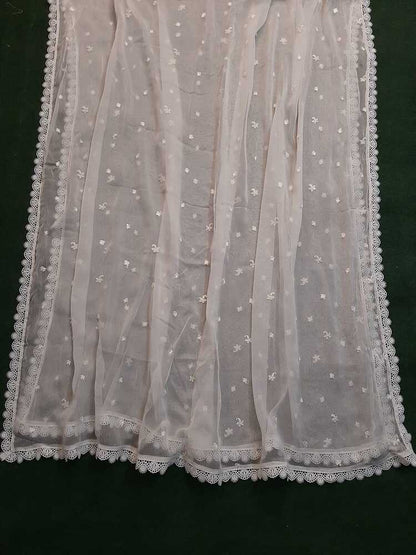 Embroided Chiffon Dupatta With 4 Side Lace – White - ZD424