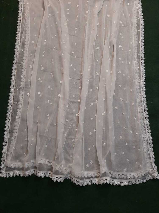 Embroided Chiffon Dupatta With 4 Side Lace – White - ZD424