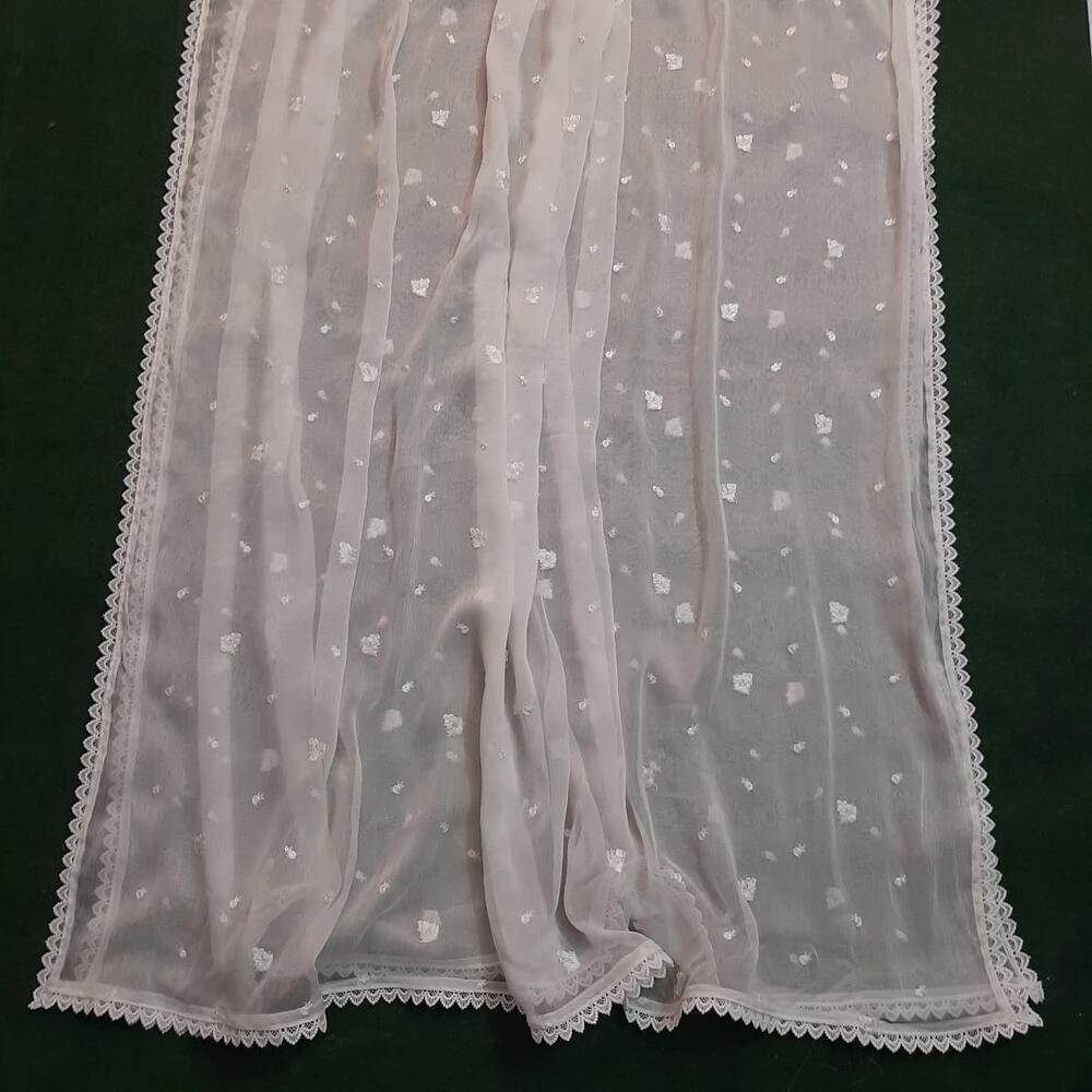 Embroided Chiffon Dupatta With Lace - Dyeable
