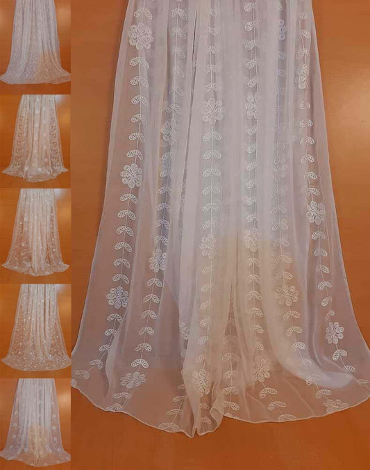 Embroided Chiffon Dupatta - Dyeable - White