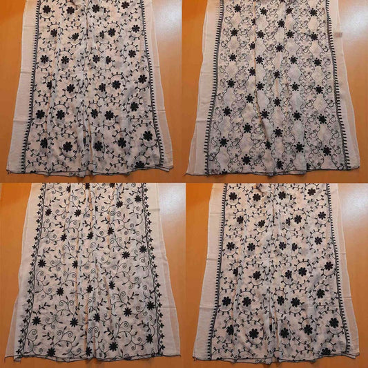 Embroided Chiffon Dupatta - White / Black