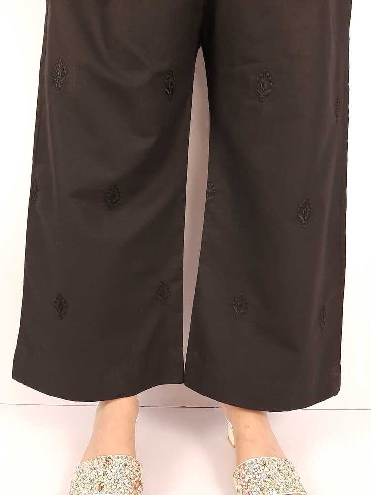 Embroided Cotton Palazzo - Black - PT29