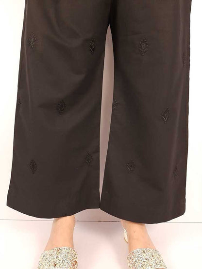 Embroided Cotton Palazzo - Black - PT29