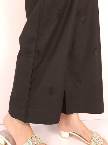 Embroided Cotton Palazzo - Black - PT29