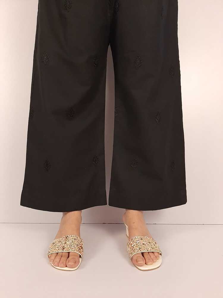 Embroided Cotton Palazzo - Black - PT29