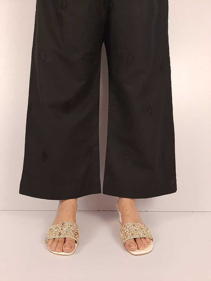 Embroided Cotton Palazzo - Black - PT29