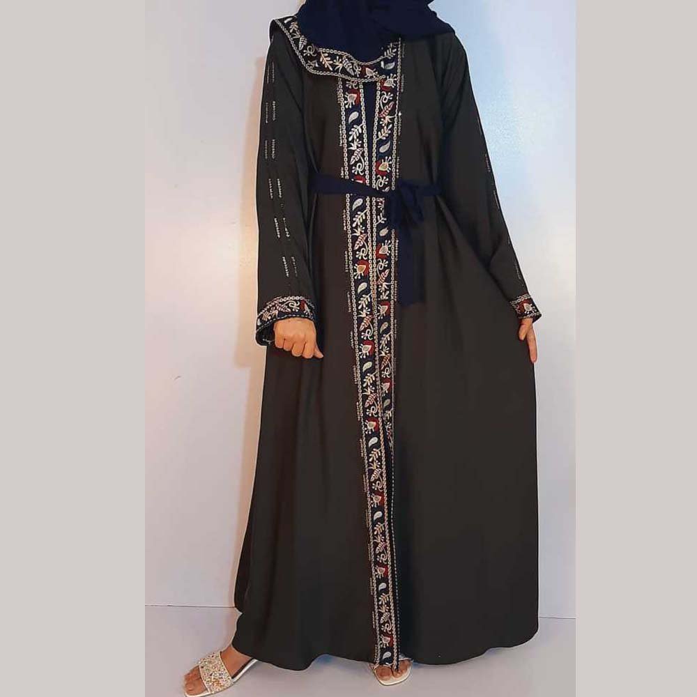 Embroided Double Layer Abaya With Scarf - Nidah Fabric - ZA146