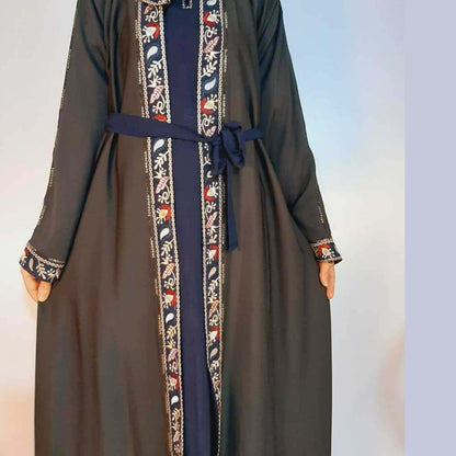 Embroided Double Layer Abaya With Scarf - Nidah Fabric - ZA146
