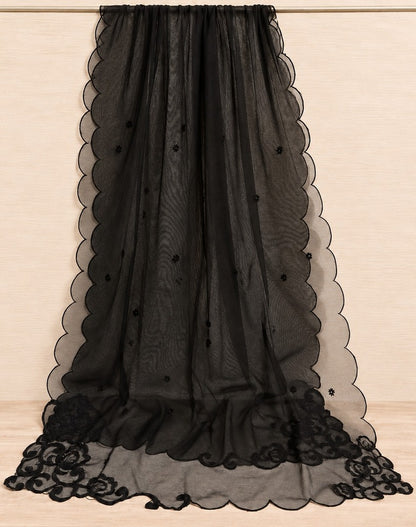 Embroided Khaadi Net Dupatta - Black - MK02