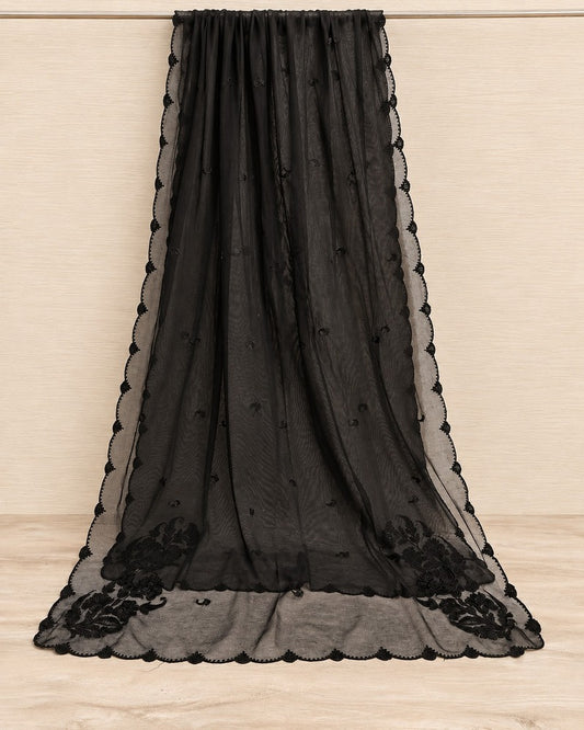 Embroided Khaadi Net Dupatta - Black - MK01