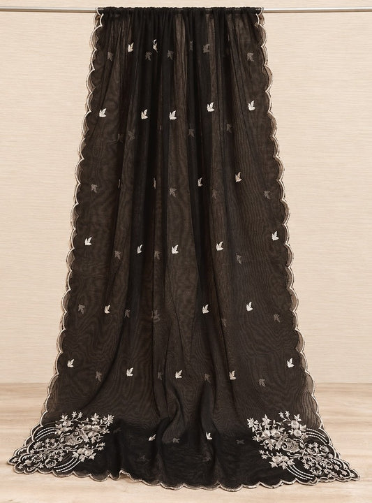 Embroided Khaadi Net Dupatta - Black - MK03