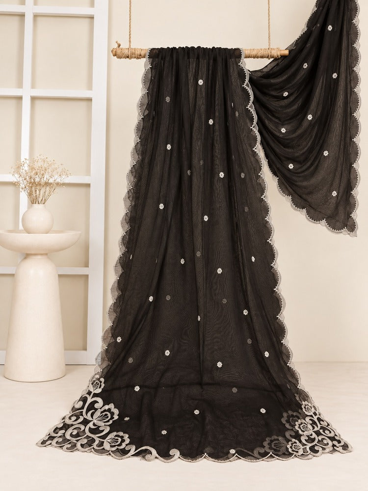Cutwork Embroided Dupatta - Black - MK05
