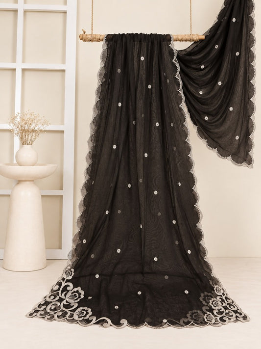 Cutwork Embroided Dupatta - Black - MK05
