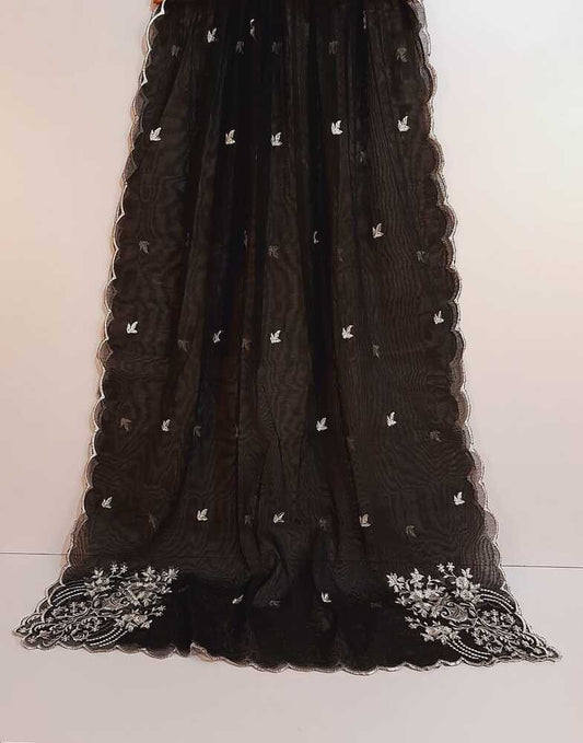 Embroided Khaadi Net Dupatta - Black - ZD425