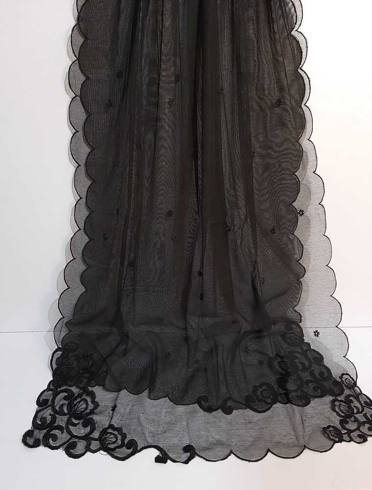Embroided Khaadi Net Dupatta - Black - ZD819