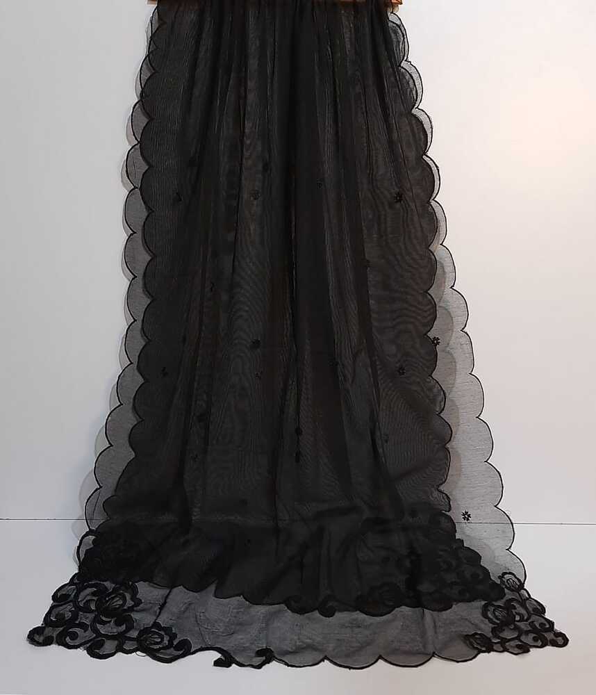 Embroided Khaadi Net Dupatta - Black - ZD819