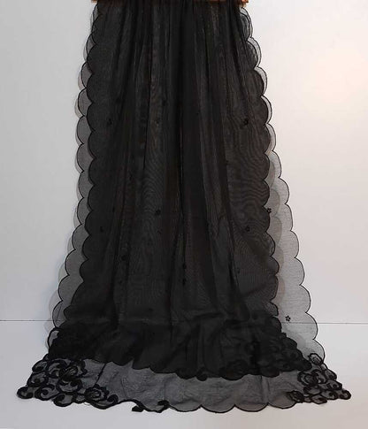 Embroided Khaadi Net Dupatta - Black - ZD819