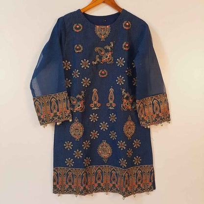 Embroided khaadi net kurti lined - Blue - ZK127