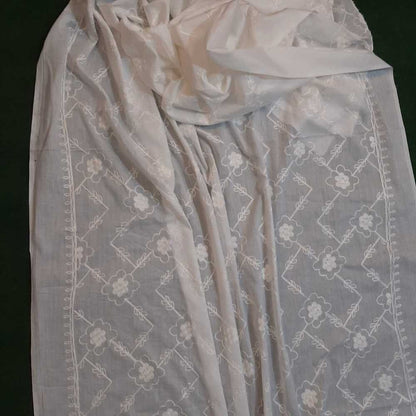 Embroided Lawn Dupatta Dyeable- White