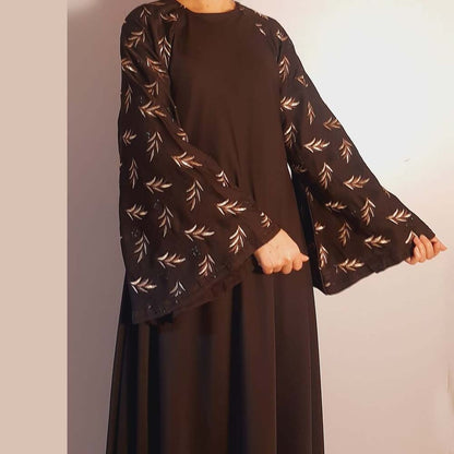 embroided maxi style nidah abaya brown