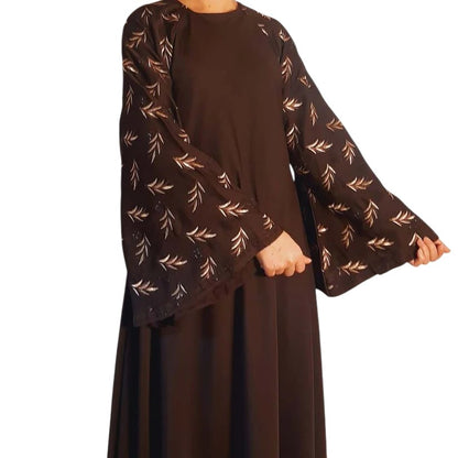 Embroided - Maxi Style - Nidah Abaya - Chocolate - BGA03