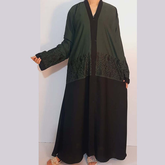 embroided maxi style nidah abaya green