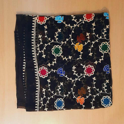 Embroided Chiffon Dupatta Multi – Black - ZD90