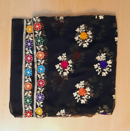 Embroided Chiffon Dupatta Multi – Black - ZD90