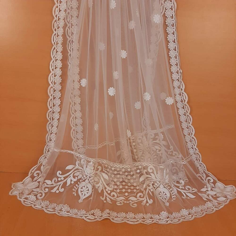 Embroided Net Dupatta Dyeable - White - ZD51