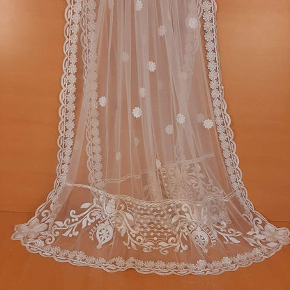 Embroided Net Dupatta Dyeable - White - ZD51