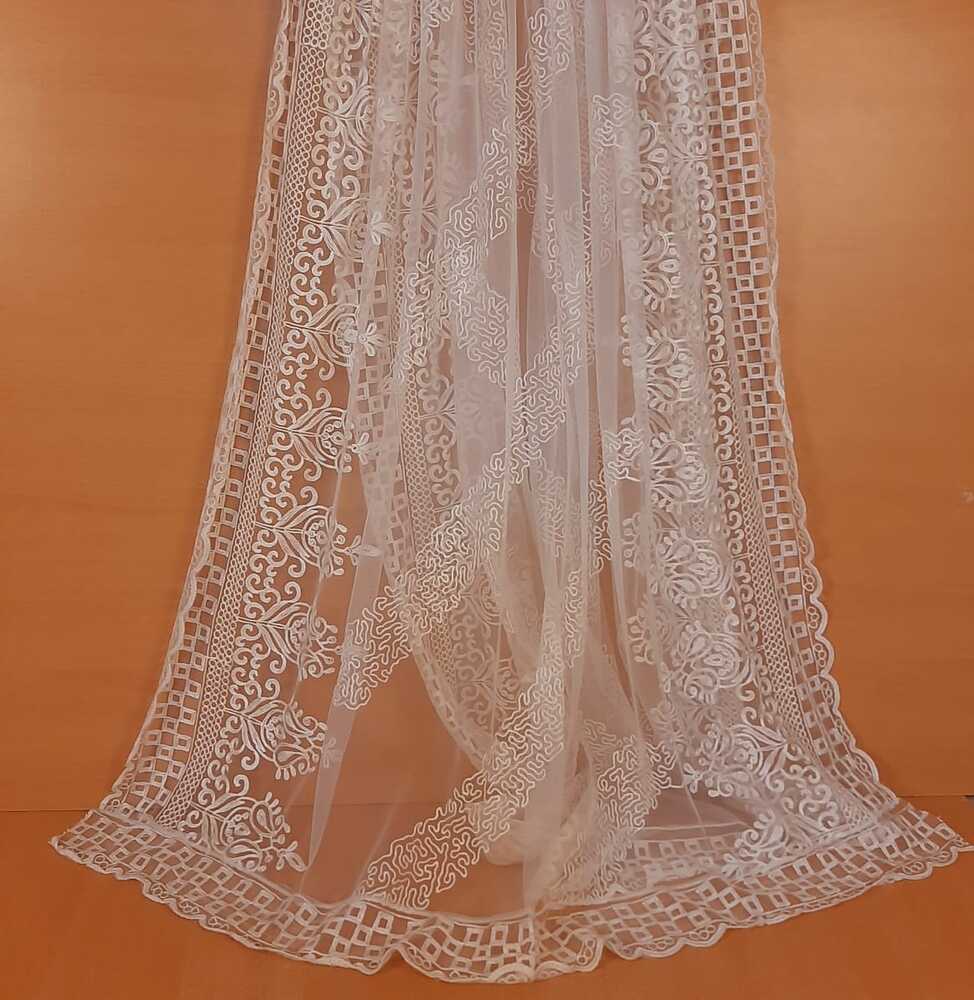 Embroided Net Dupatta Dyeable - White - ZD51