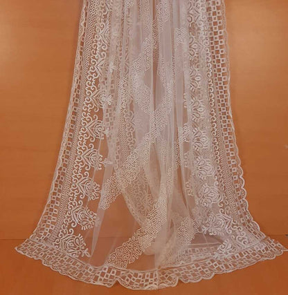 Embroided Net Dupatta Dyeable - White - ZD51