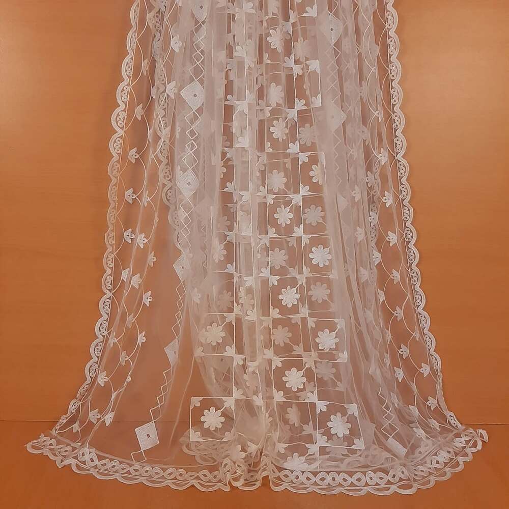 Embroided Net Dupatta Dyeable - White - ZD51