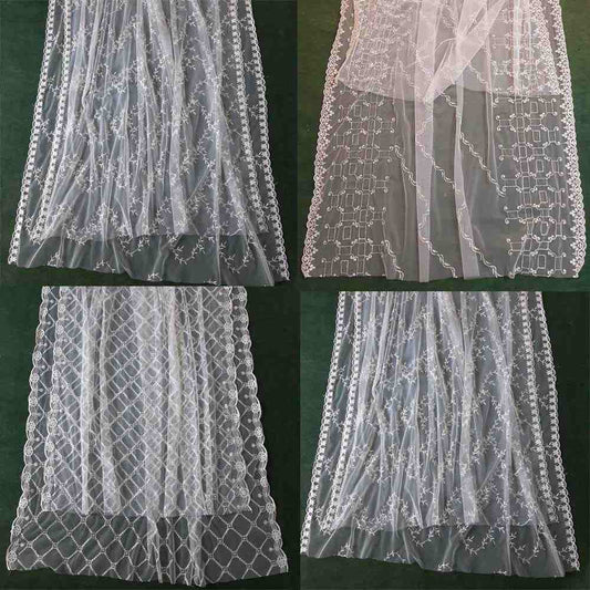 Embroided Net Dupatta Dyeable - White - ZD51