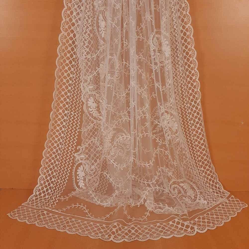 Embroided Net Dupatta Dyeable - White - ZD51