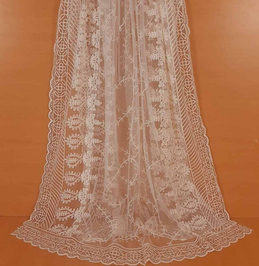 Embroided Net Dupatta Dyeable - White - ZD51