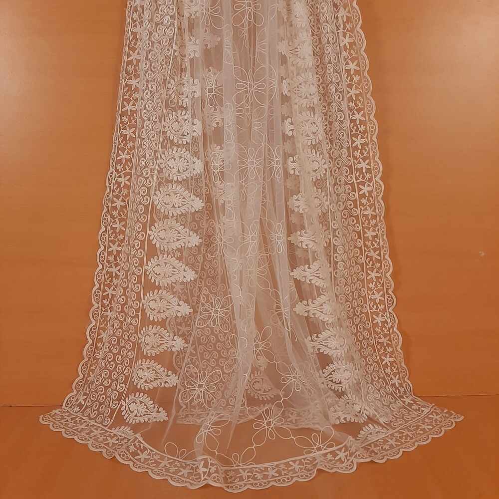 Embroided Net Dupatta Dyeable - White - ZD51