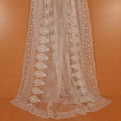 Embroided Net Dupatta Dyeable - White - ZD51