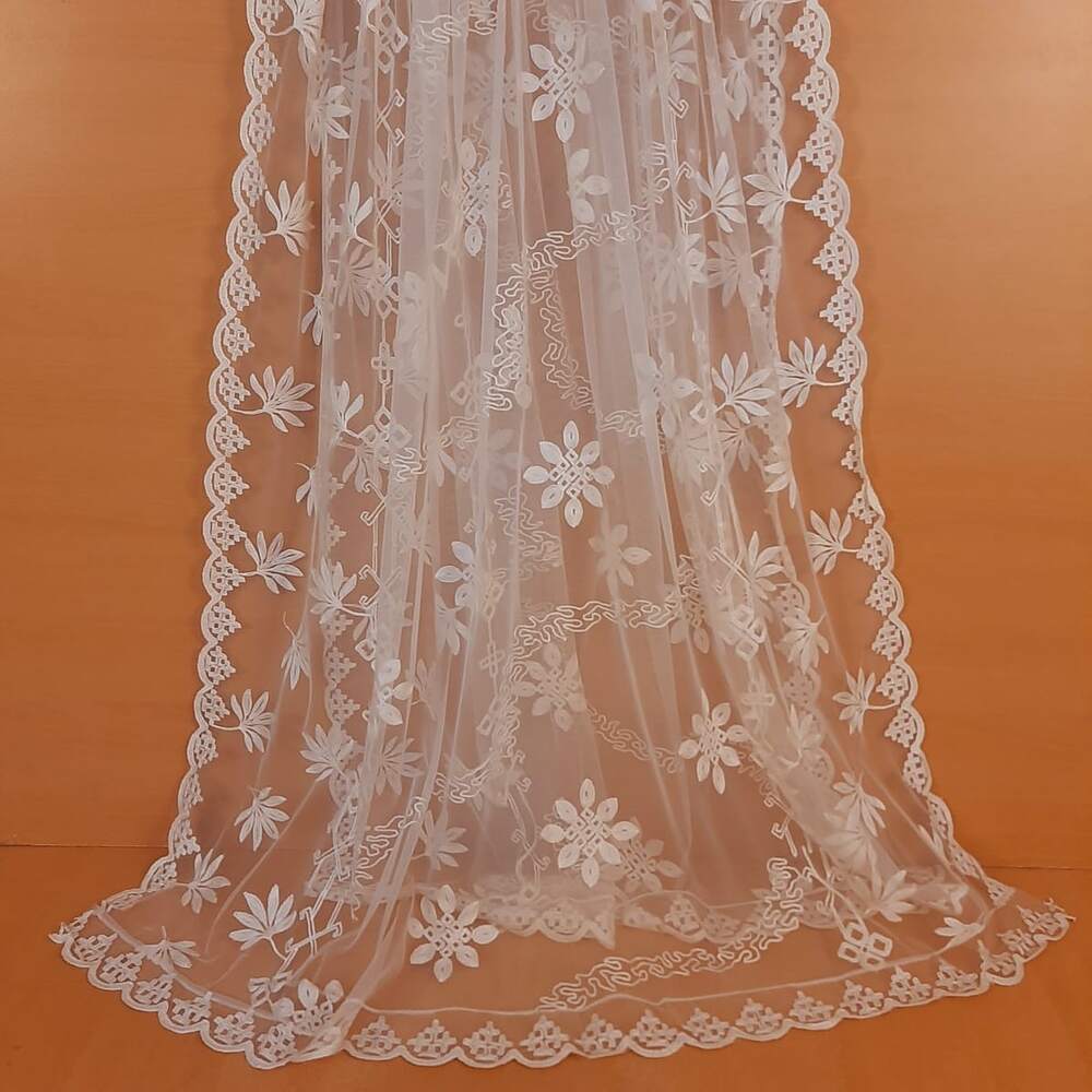 Embroided Net Dupatta Dyeable - White - ZD51