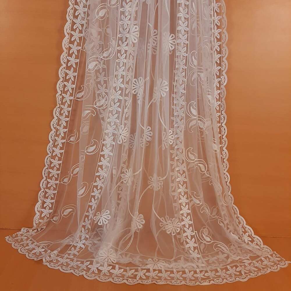 Embroided Net Dupatta Dyeable - White - ZD51