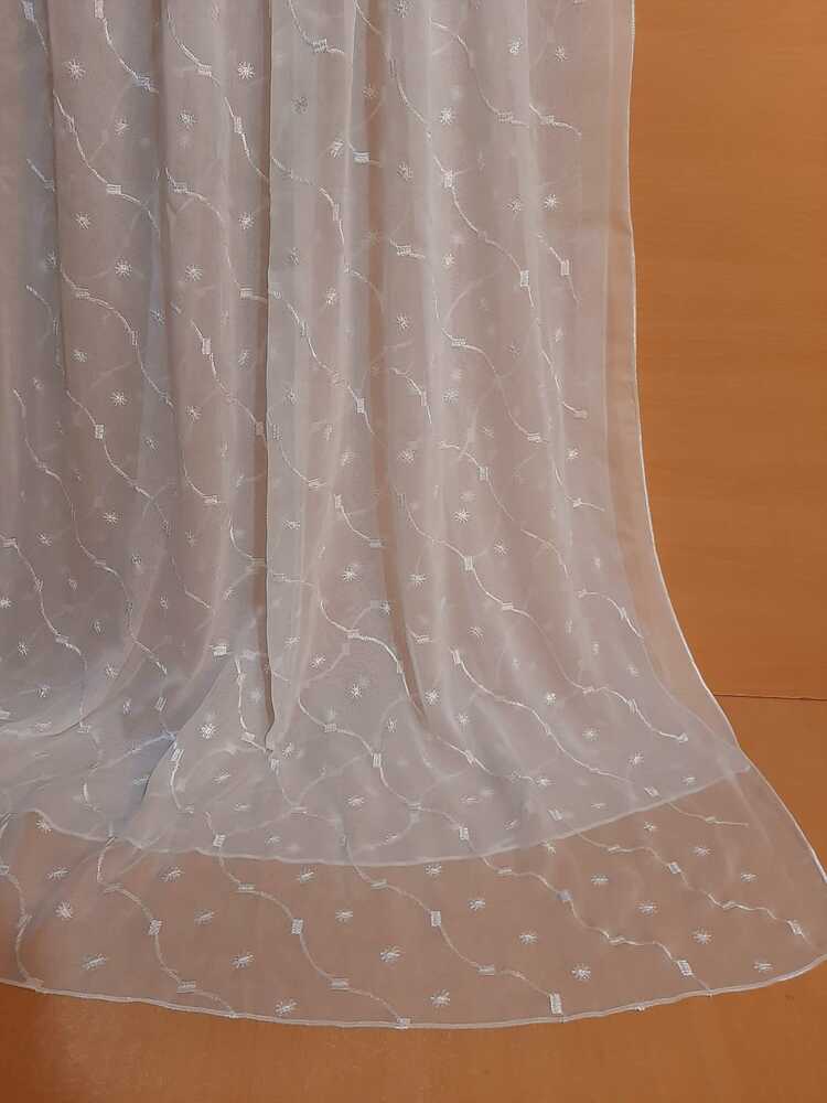 Embroided Sequence Chiffon Dupatta – White - ZD903