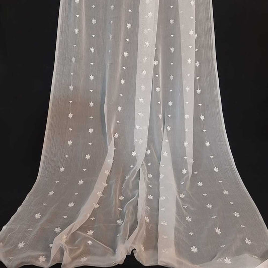 Embroided Sequence Dyeable Chiffon Dupatta - White