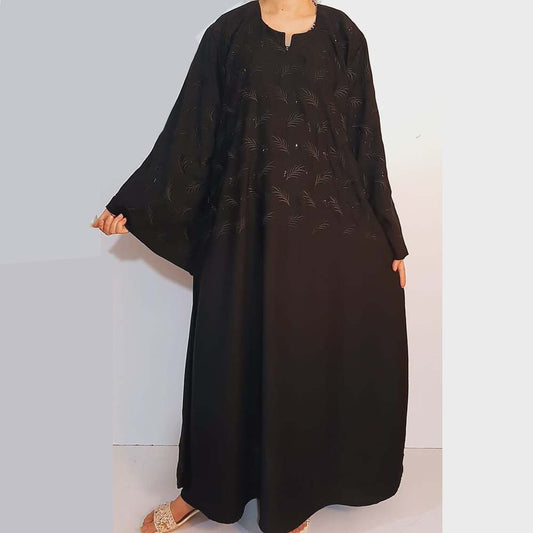 embroided sequence work nidah abaya black