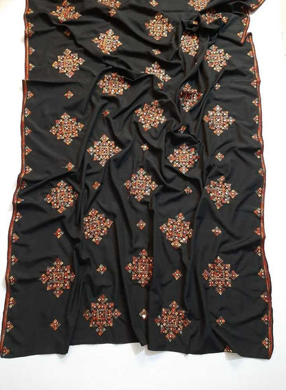 Embroided Swiss Lawn Chaddar Summer Shawl - Black - SH13
