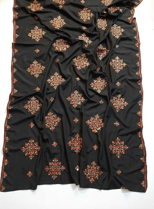 Embroided Swiss Lawn Chaddar Summer Shawl - Black - SH13