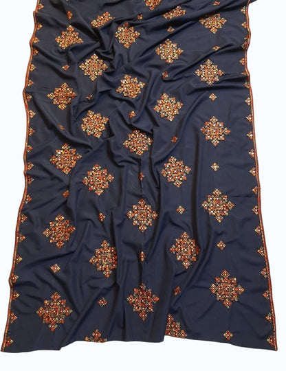 Embroided Swiss Lawn Chaddar Summer Shawl - Black - SH13