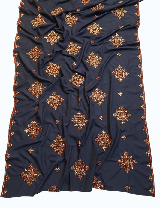 Embroided Swiss Lawn Chaddar Summer Shawl - Black - SH13