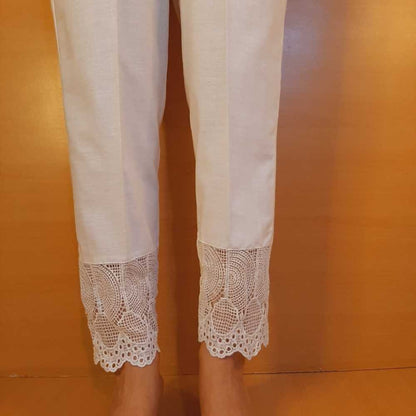 Soft Cotton bottom lace  Trouser Pant - White - ZT533