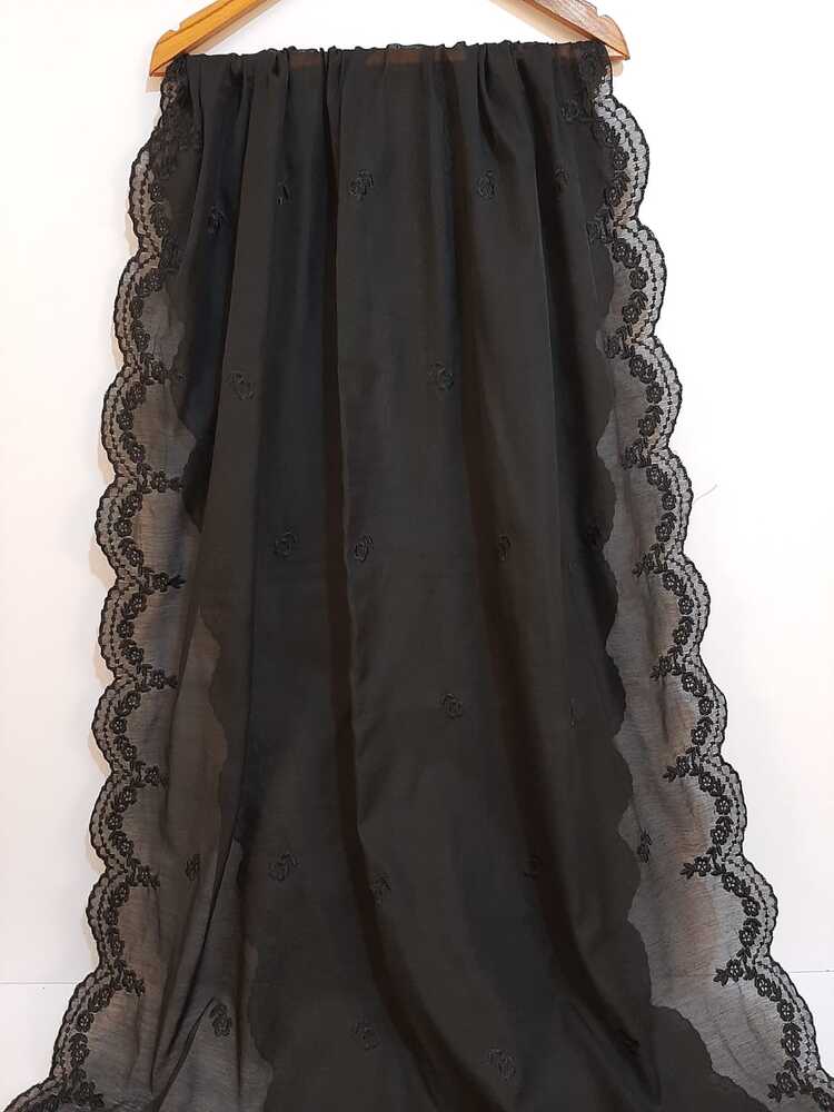 Embroided Voile lawn Dupatta - Black - LG04