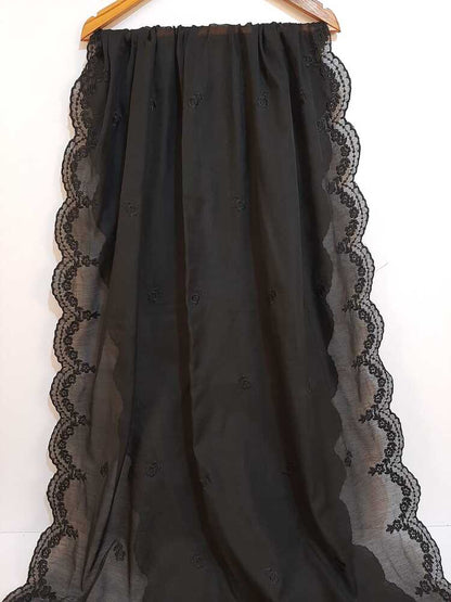 Embroided Voile lawn Dupatta - Black - LG04